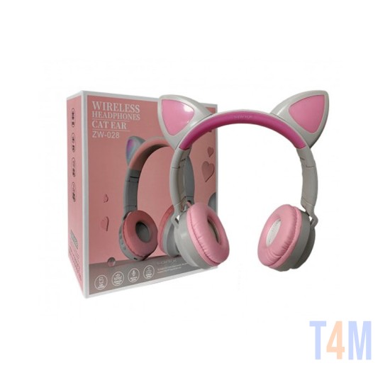 CAT EAR BLUETOOTH HEADPHONE WIRELESS ZW-028 WHITE AND PINK